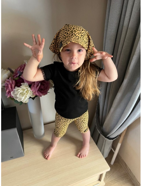 Úpletová šatka SUMMER so šiltom - na viazanie - LEOPARD na horčicovej