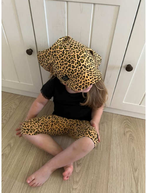 Úpletová šatka SUMMER so šiltom - na viazanie - LEOPARD na horčicovej