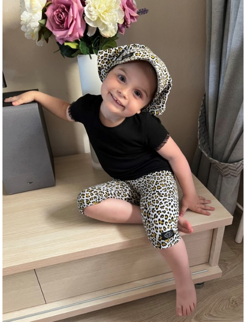 Úpletová šatka SUMMER so šiltom - na viazanie - LEOPARD na sivej