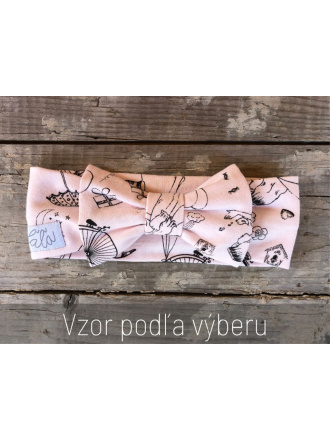 Tepláková čelenka s BIG mašľou - vzorovaná