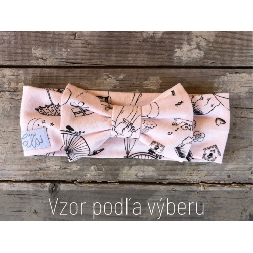 Tepláková čelenka s BIG mašľou - vzorovaná