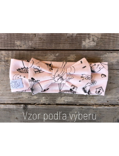 Tepláková čelenka s BIG mašľou - vzorovaná