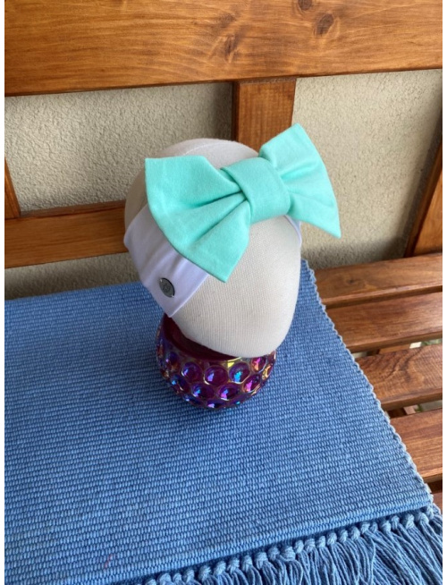 Úpletová čelenka s BIG mašľou a krúžkovou etiketou - kombinovaná