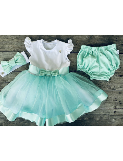 Úpletová čelenka s BIG mašľou a krúžkovou etiketou - kombinovaná