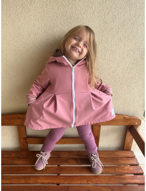 Rastúca softshell bunda s prestrihom a stojačik kapucňou - sukničková - RIO s uškami - jeseň/ZIMA