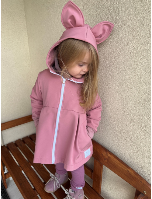 Rastúca softshell bunda s prestrihom a stojačik kapucňou - sukničková - RIO s uškami - jeseň/ZIMA