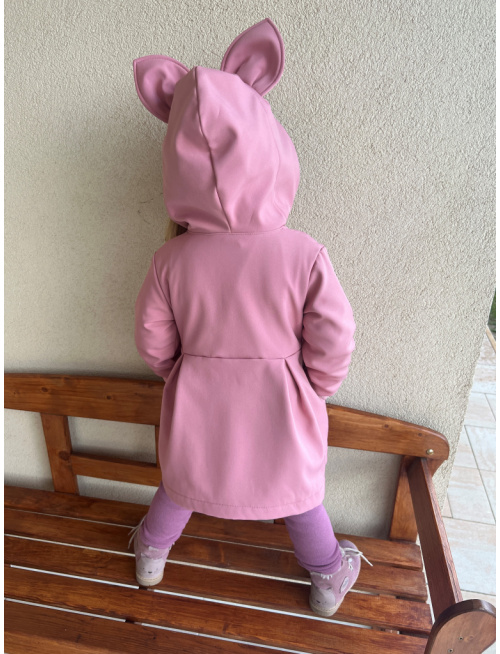 Rastúca softshell bunda s prestrihom a stojačik kapucňou - sukničková - RIO s uškami - jeseň/ZIMA