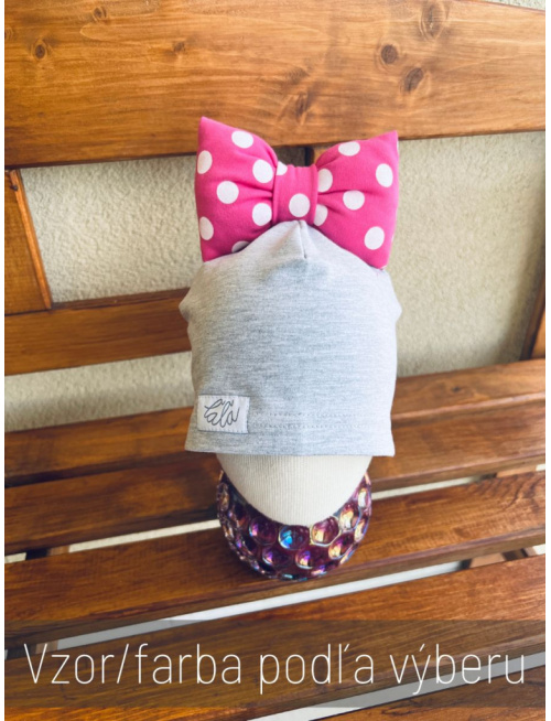 Tepláková čiapka s BIG mašľou - kombinovaná