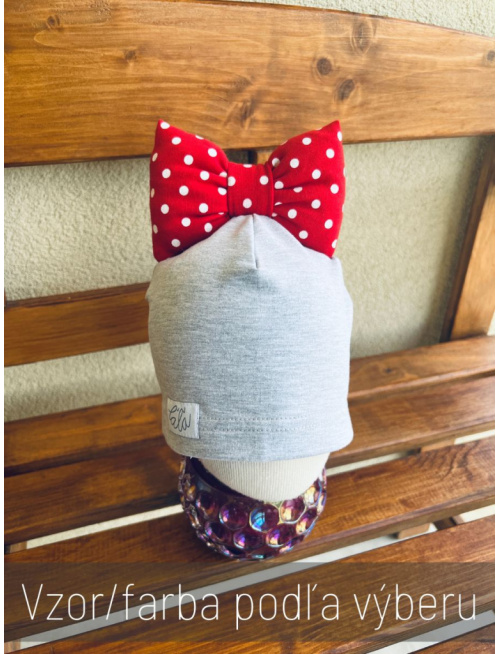 Tepláková čiapka s BIG mašľou - kombinovaná