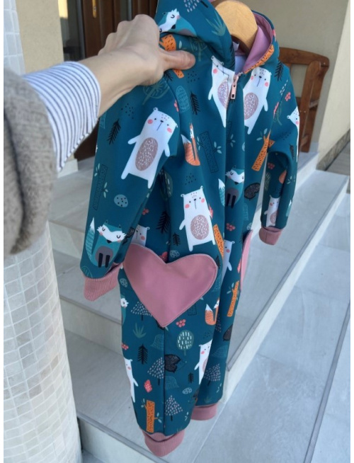 Overal s rastúcimi manžetami, vreckami a uškami - softshell - vzorovaný - JESEŇ/ZIMA