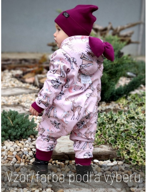 Overal s rastúcimi manžetami, vreckami a mašľou - softshell - vzorovaný - JESEŇ/ZIMA