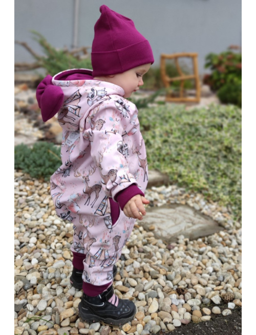 Overal s rastúcimi manžetami, vreckami a mašľou - softshell - vzorovaný - JESEŇ/ZIMA