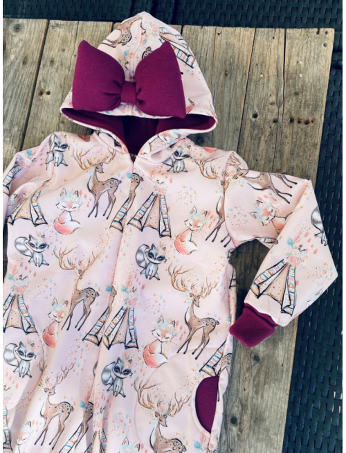 Overal s rastúcimi manžetami, vreckami a mašľou - softshell - vzorovaný - JESEŇ/ZIMA