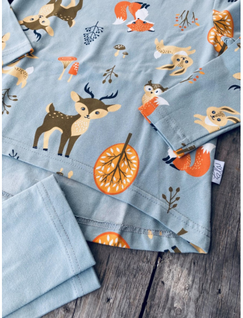 Detské pyžamko Lesné zvieratká na mineral - tunikový strih