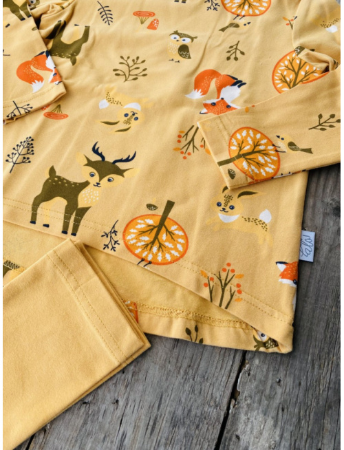 Detské pyžamko Lesné zvieratká na horčici - tunikový strih - POSLEDNÝ KUS