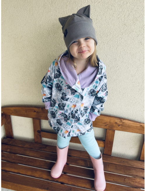 Rebro čiapka ANIMALS - vĺčik/mačka/líška - dymová