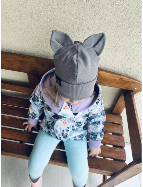 Rebro čiapka ANIMALS - vĺčik/mačka/líška - dymová