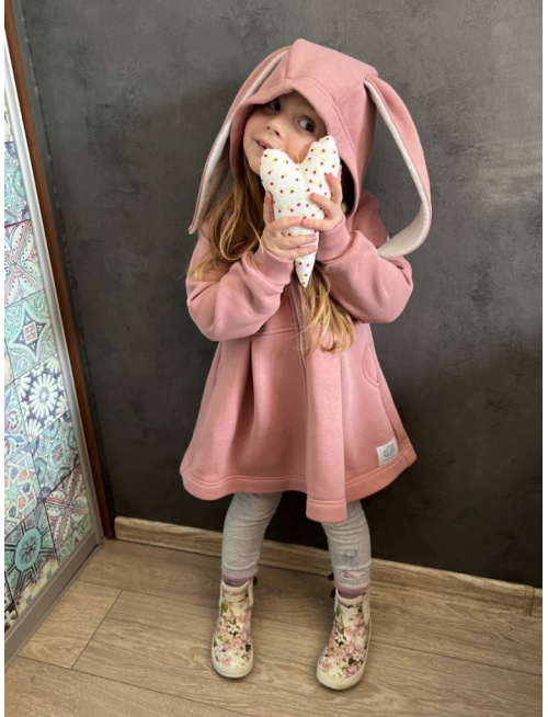 Rastúci kabátik s prestrihom - sukničkový - RIO s uškami - počesaná teplákovina