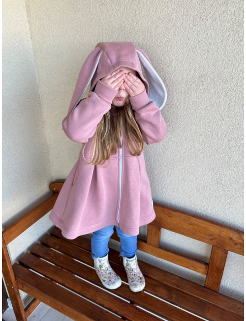 Rastúci kabátik s prestrihom - sukničkový - RIO s uškami - počesaná teplákovina