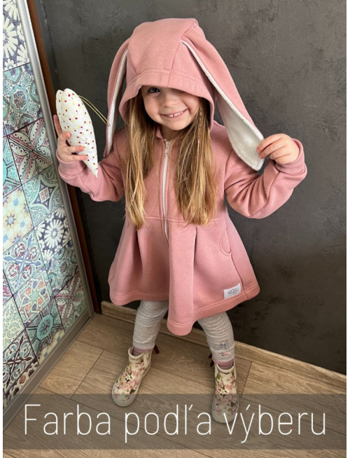 Rastúci kabátik s prestrihom - sukničkový - RIO s uškami - počesaná teplákovina