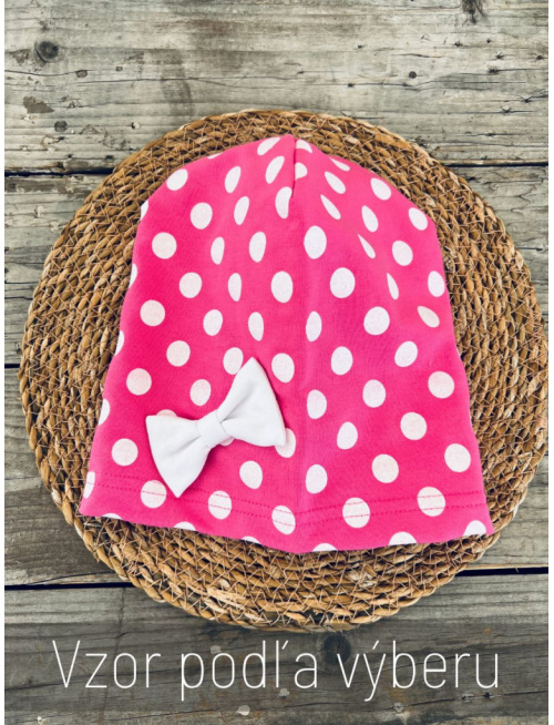 Vzorovaná šmolko čiapka s mašličkou - jednovrstvová