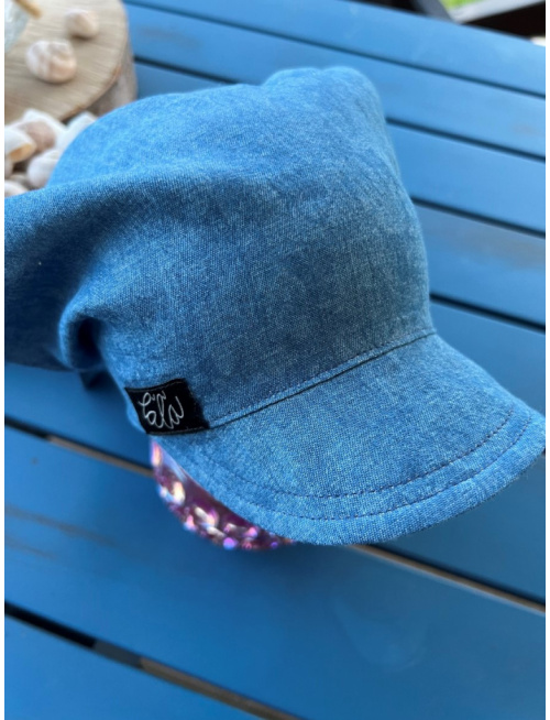 Riflová šatka SUMMER so šiltom - na viazanie - 100% pevná bavlna