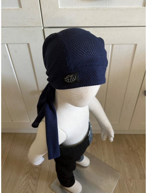 Pirátka bez šiltu na viazanie - dierková - tmavomodrá