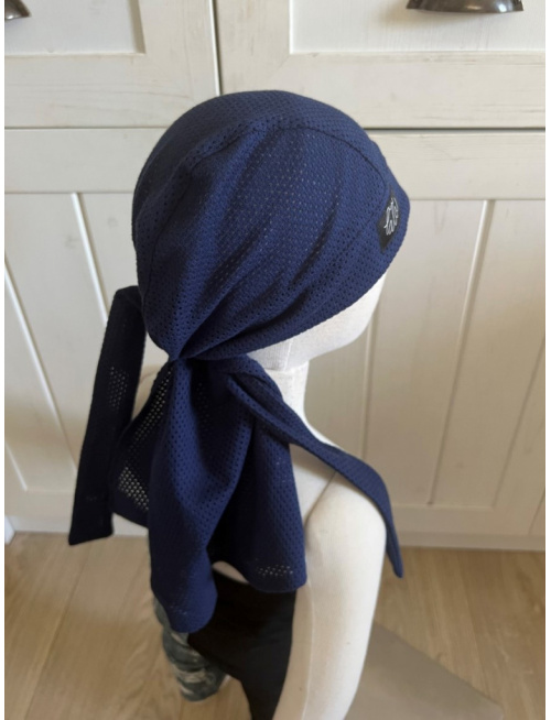 Pirátka bez šiltu na viazanie - dierková - tmavomodrá