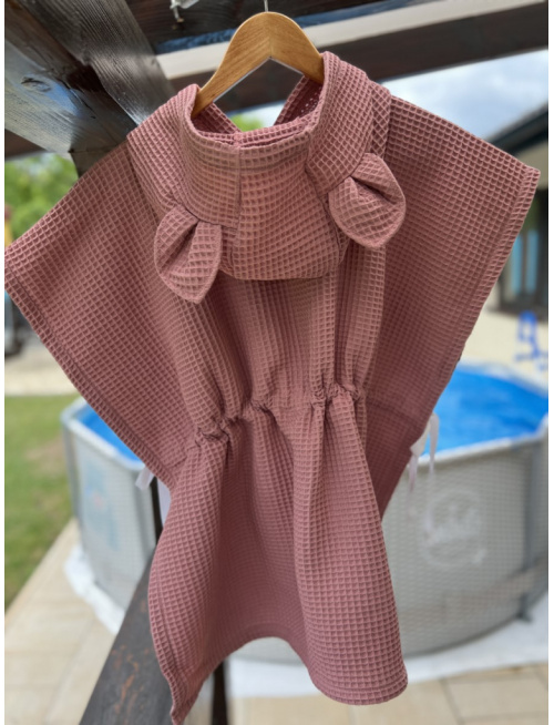 Detské vaflové pončo s uškami podľa výberu - staroružové