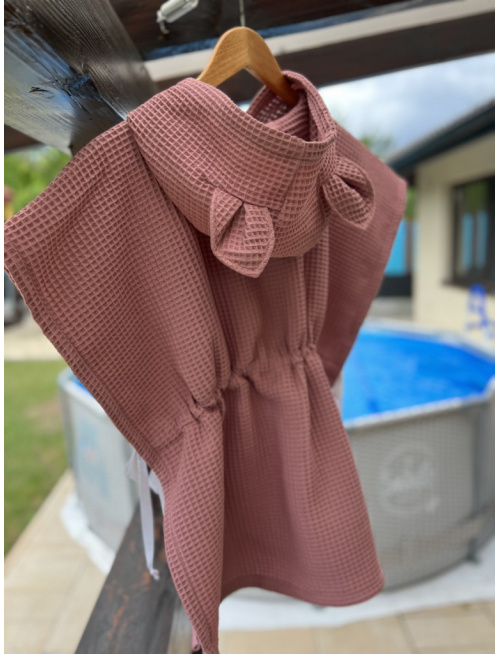 Detské vaflové pončo s uškami podľa výberu - staroružové