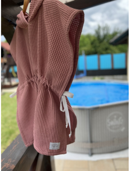 Detské vaflové pončo s uškami podľa výberu - staroružové