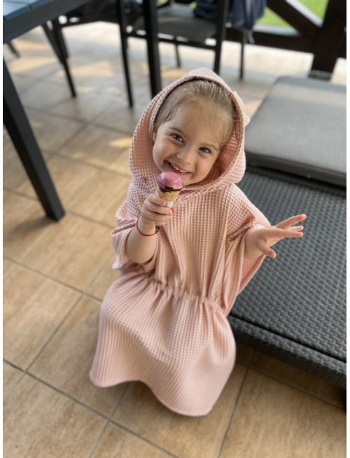 Detské vaflové pončo s uškami podľa výberu - púdrové