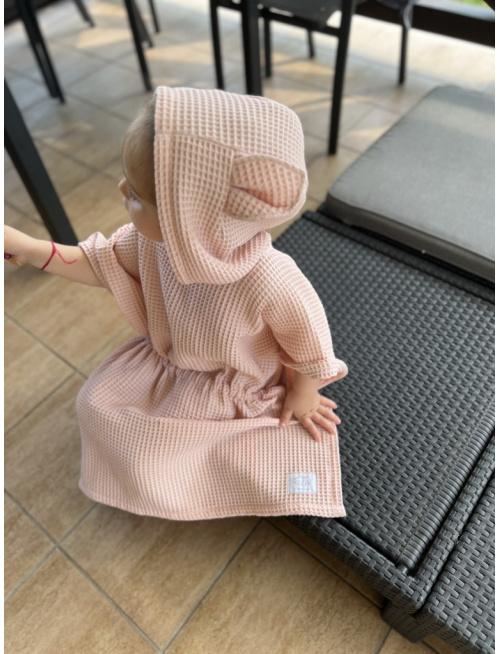 Detské vaflové pončo s uškami podľa výberu - púdrové