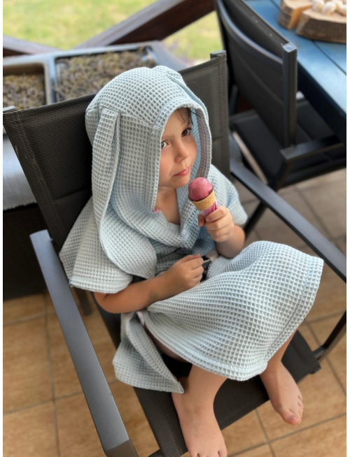 Detské vaflové pončo s uškami podľa výberu - belaso modré