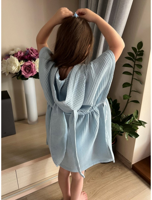 Detské vaflové pončo s uškami podľa výberu - belaso modré