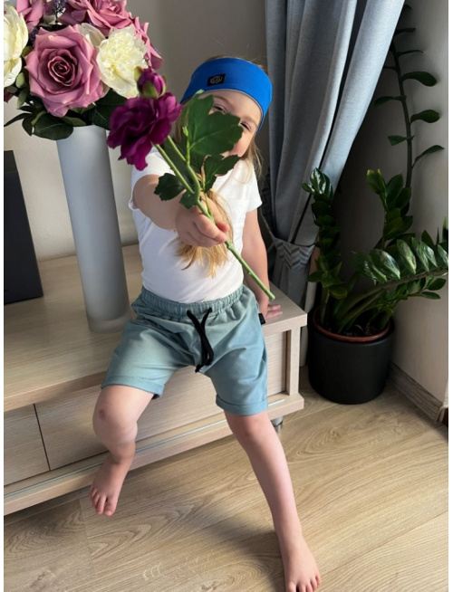 Krátke pudláče s funkčnou šnúrkou v páse - holubie