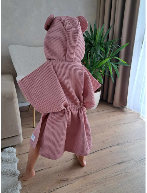 Detské vaflové pončo s uškami podľa výberu - staroružové
