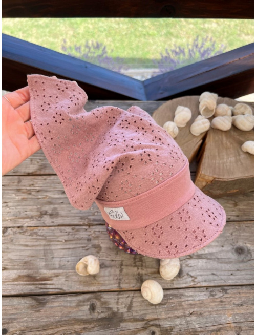 Madeirová šatka LORY na pevno so šiltom - úplet - staroružová