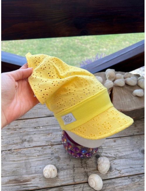 Madeirová šatka LORY na pevno so šiltom - úplet - žltá