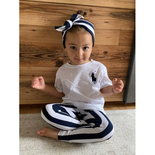 ÚPLETOVÉ legíny KLASIK - hrubý pásik - temná modrá/biela