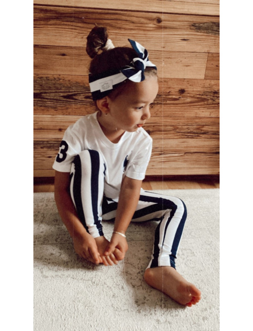 ÚPLETOVÉ legíny KLASIK - hrubý pásik - temná modrá/biela