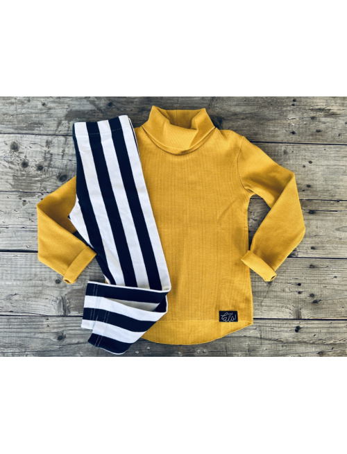 ÚPLETOVÉ legíny KLASIK - hrubý pásik - temná modrá/biela