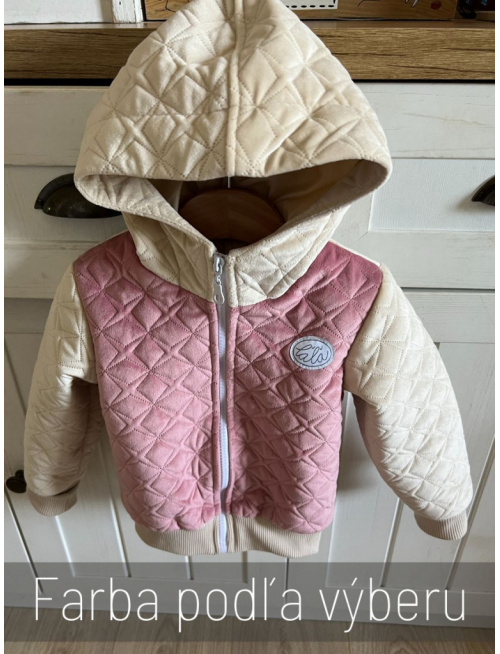 Podšitá bomber bunda zo semišového prešiváku s kapucňou - kombinovaná