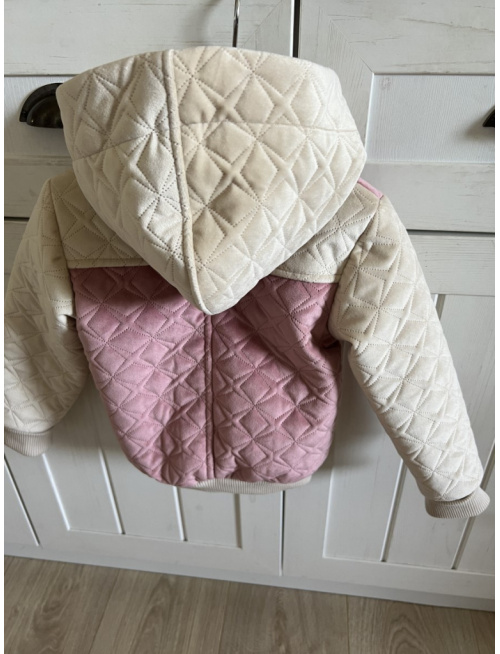 Podšitá bomber bunda zo semišového prešiváku s kapucňou - kombinovaná