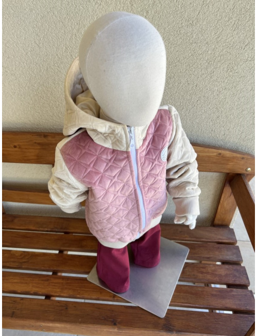 Podšitá bomber bunda zo semišového prešiváku s kapucňou - kombinovaná