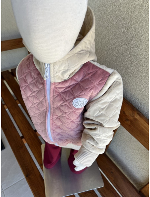 Podšitá bomber bunda zo semišového prešiváku s kapucňou - kombinovaná