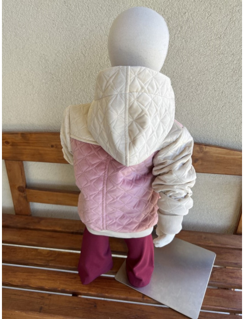 Podšitá bomber bunda zo semišového prešiváku s kapucňou - kombinovaná