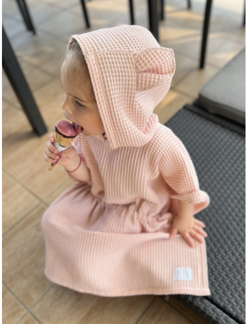 Detské vaflové pončo s uškami podľa výberu - púdrové