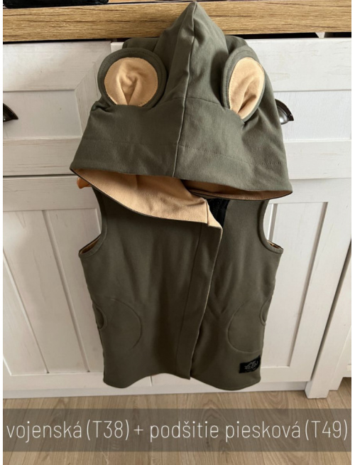 Rastúca tepláková vesta so šikmozipsom a uškami - ALEX - dvojvrstvová