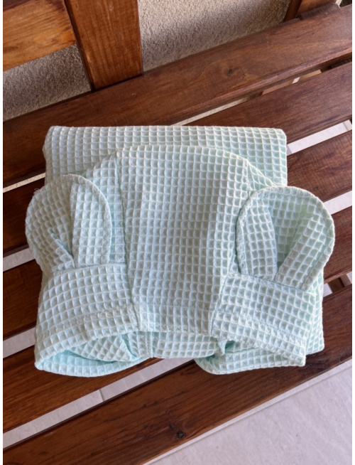 Detské vaflové pončo s uškami podľa výberu - mentol